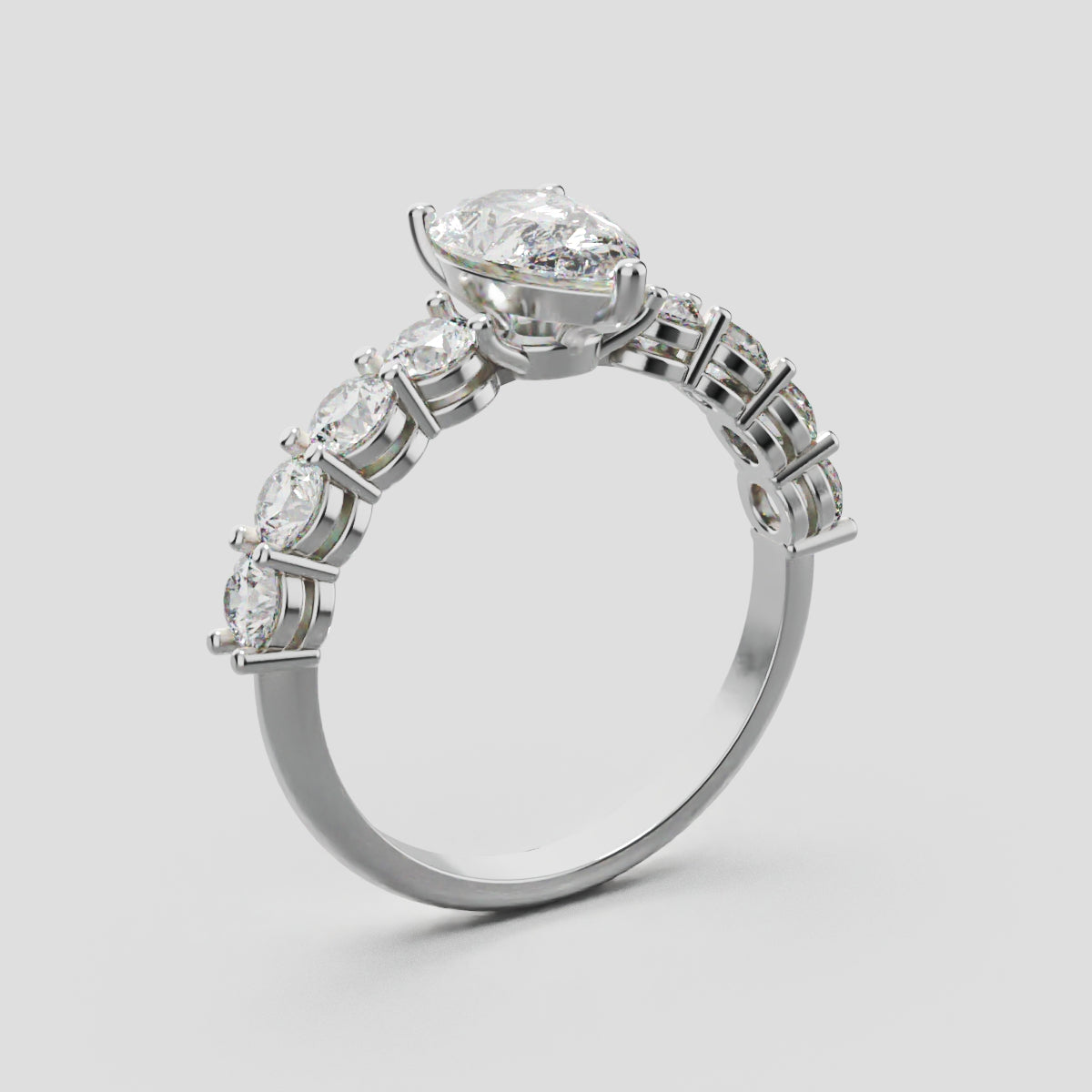 Lacrima, 1ct pear lab grown diamond engagement ring, 3mm Side Stones, 18K white gold - ne