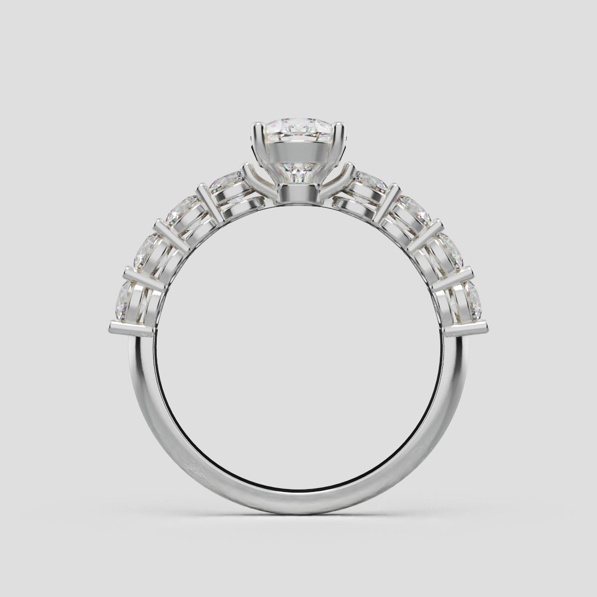 Lacrima, 1ct pear lab grown diamond engagement ring, 3mm Side Stones, 18K white gold - through finger