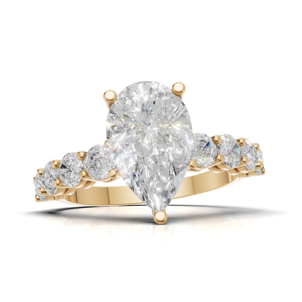 Lacrima, 2ct pear lab grown diamond engagement ring, 3mm Side Stones, 18K yellow gold - view 4
