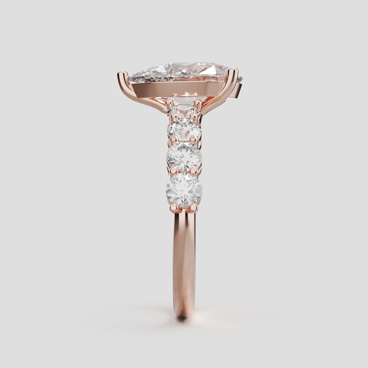 Lacrima, 2ct pear lab grown diamond engagement ring, 3mm Side Stones, 18K rose gold - side view
