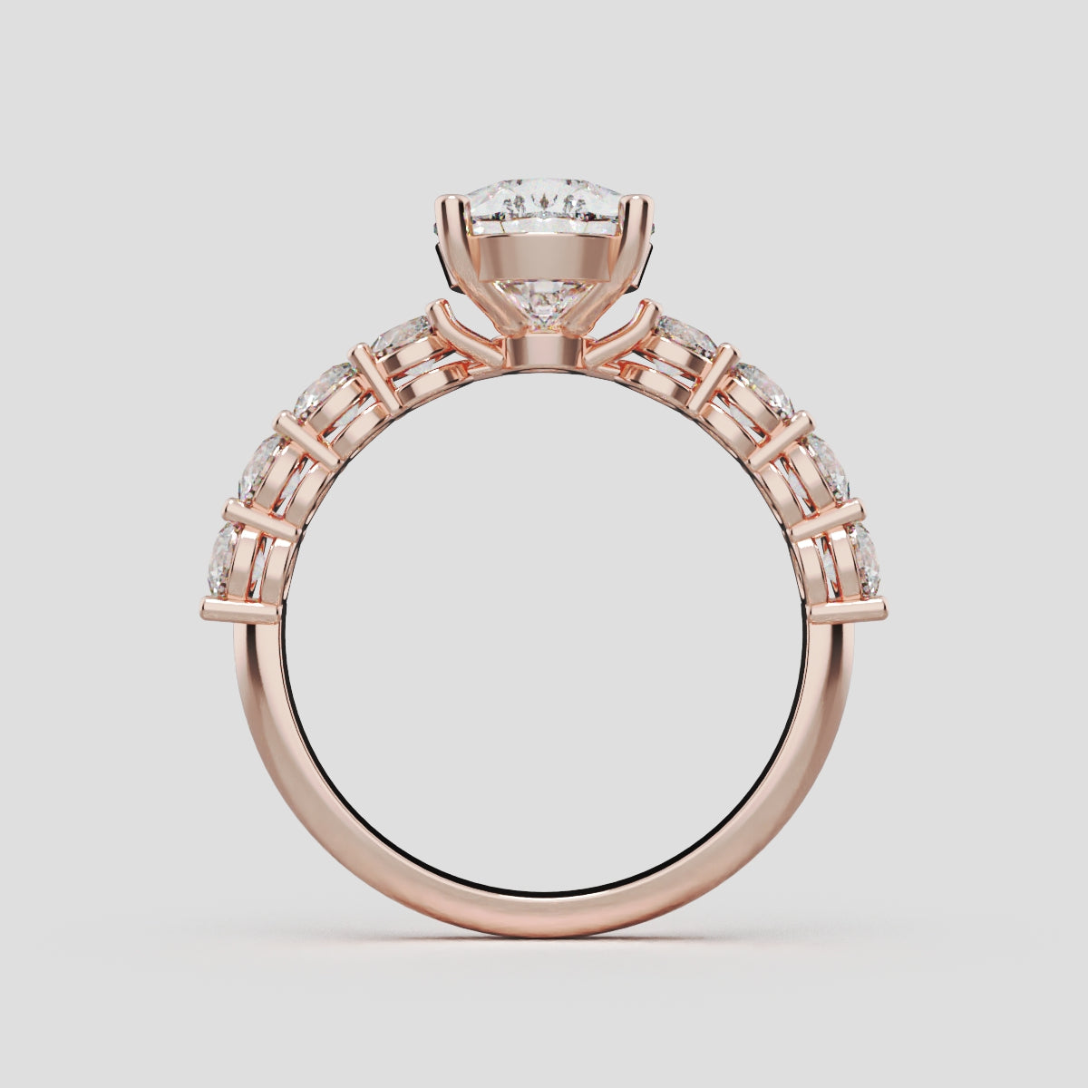Lacrima, 2ct pear lab grown diamond engagement ring, 3mm Side Stones, 18K rose gold - through finger