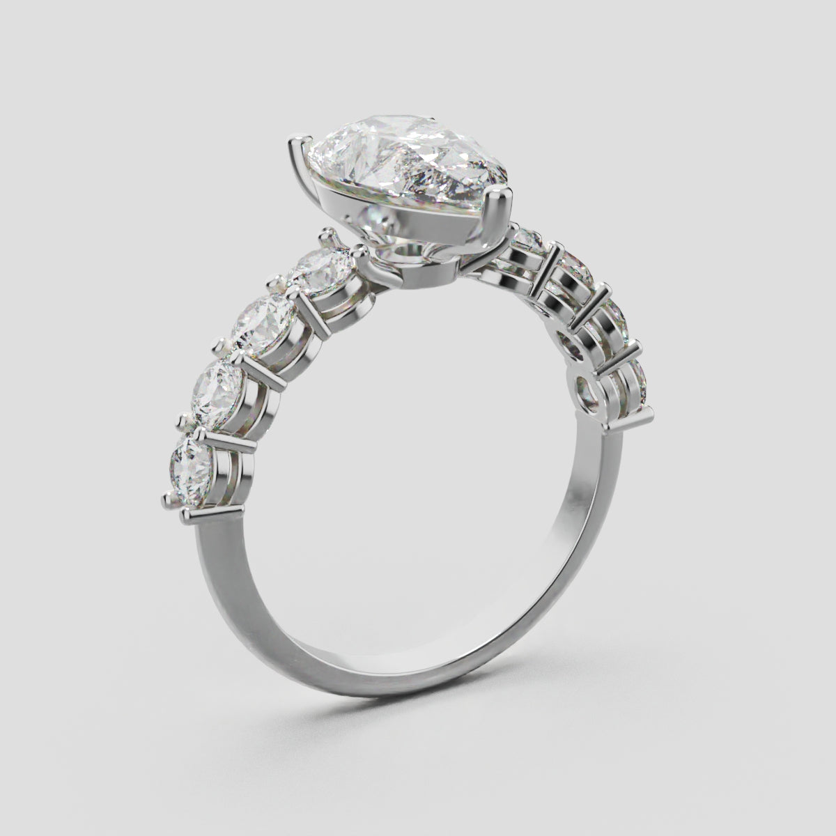 Lacrima, 2ct pear lab grown diamond engagement ring, 3mm Side Stones, 18K white gold - ne