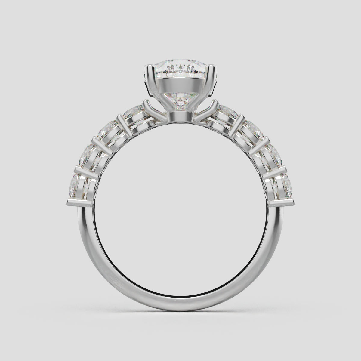 Lacrima, 2ct pear lab grown diamond engagement ring, 3mm Side Stones, 18K white gold - through finger