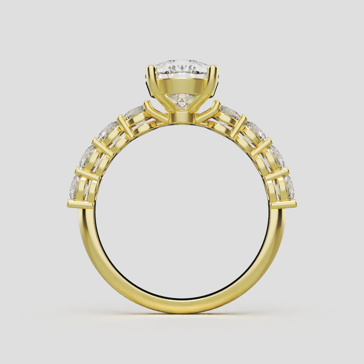 Lacrima, 2ct pear lab grown diamond engagement ring, 3mm Side Stones, 18K yellow gold - through finger