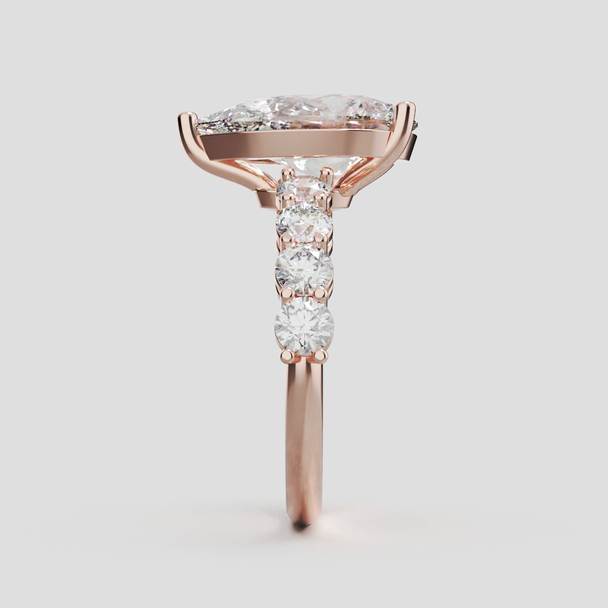 Lacrima, 3ct pear lab grown diamond engagement ring, 3mm Side Stones, 18K rose gold - side view