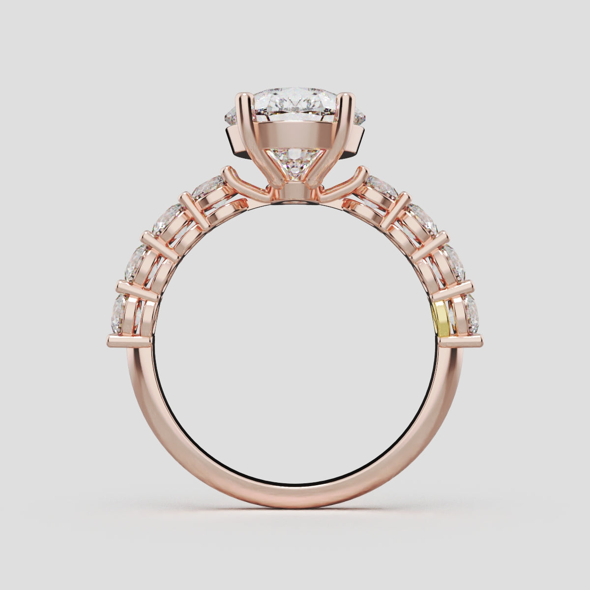 Lacrima, 3ct pear lab grown diamond engagement ring, 3mm Side Stones, 18K rose gold - through finger