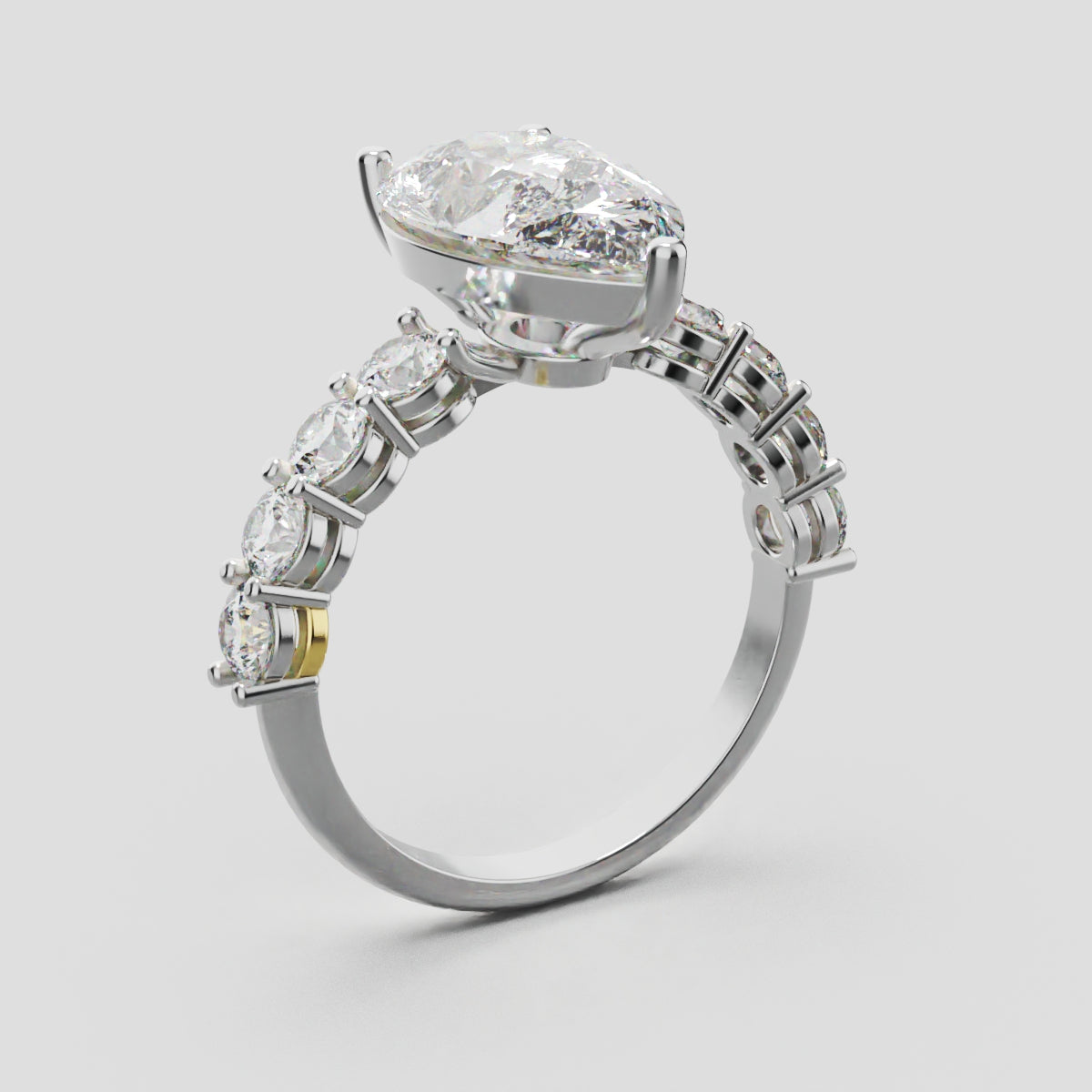 Lacrima, 3ct pear lab grown diamond engagement ring, 3mm Side Stones, 18K white gold - ne
