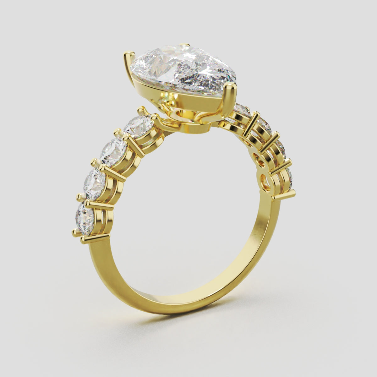 Lacrima, 3ct pear lab grown diamond engagement ring, 3mm Side Stones, 18K yellow gold - ne
