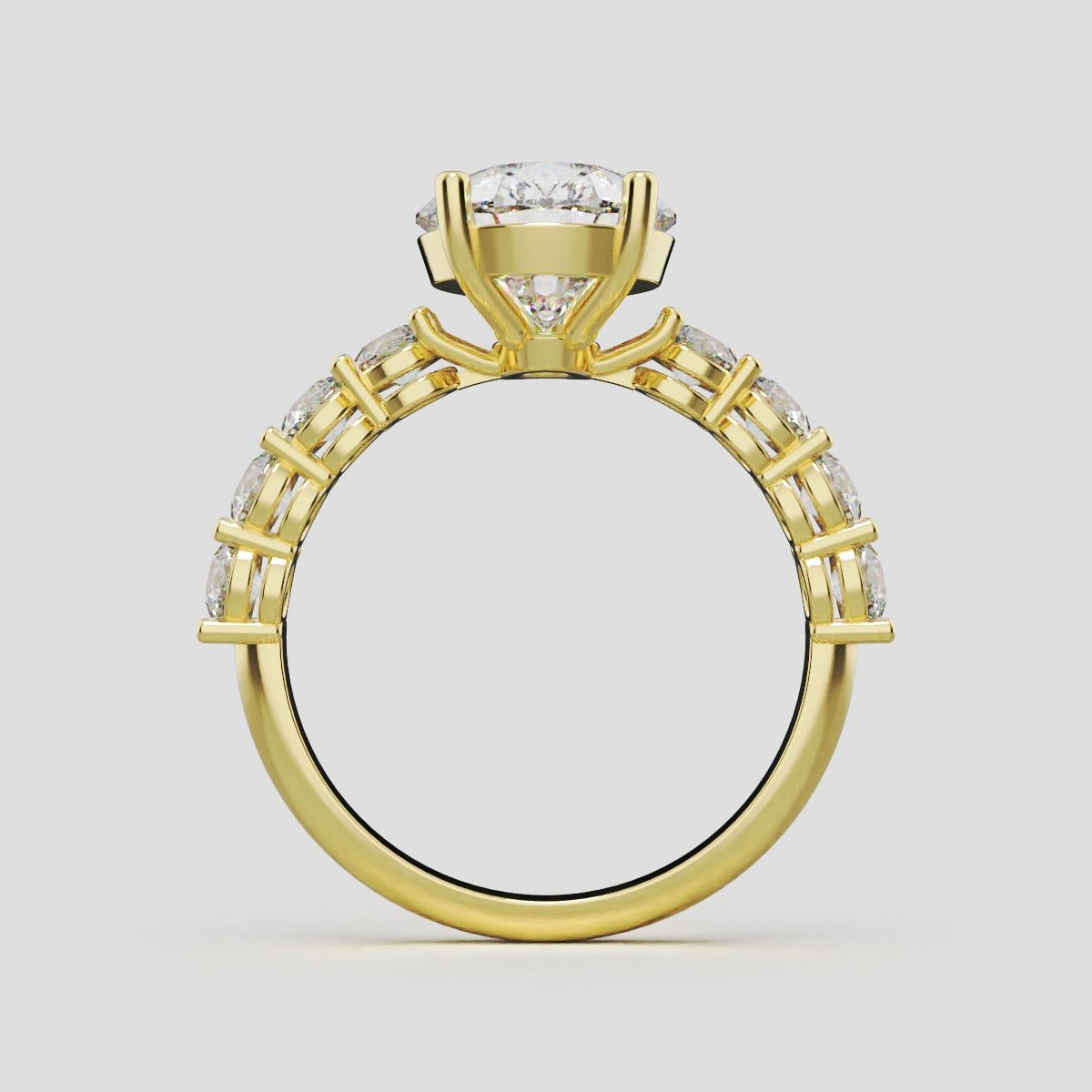Lacrima, 3ct pear lab grown diamond engagement ring, 3mm Side Stones, 18K yellow gold - through finger