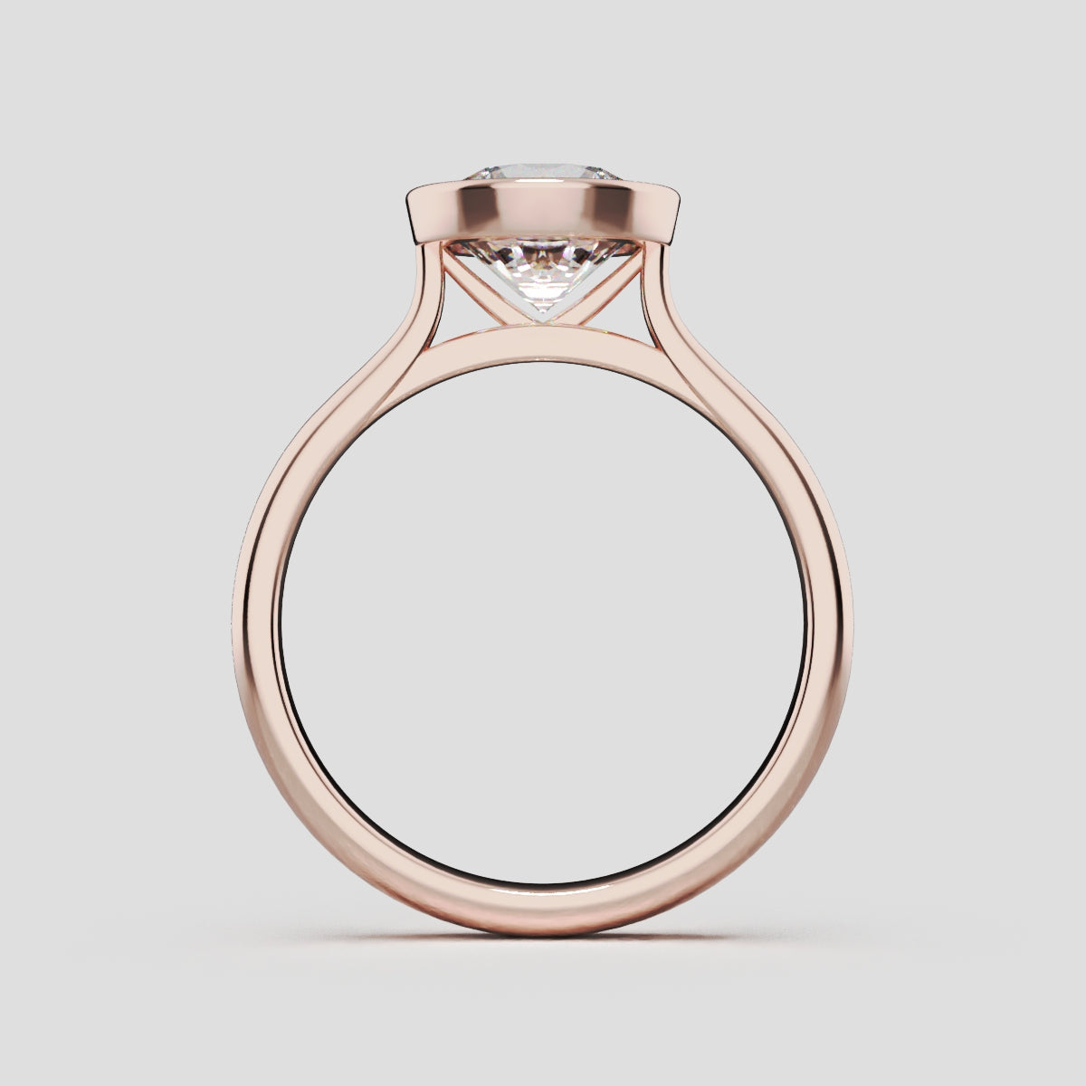Cerchia, 1.5ct round lab grown diamond engagement ring, Bezel Cathedral, 18K rose gold - through finger