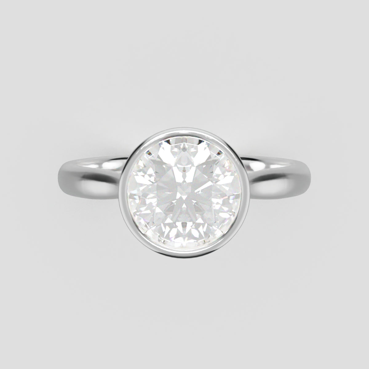 Cerchia, 1.5ct round lab grown diamond engagement ring, Bezel Cathedral, 18K white gold - front view