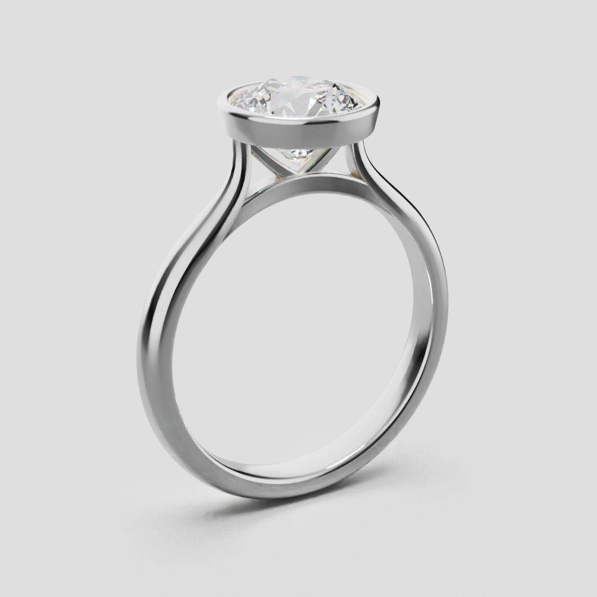 Cerchia, 1.5ct round lab grown diamond engagement ring, Bezel Cathedral, 18K white gold - ne