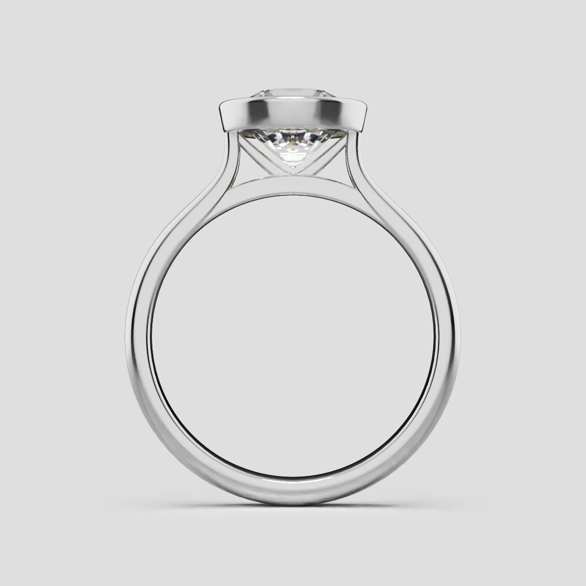 Cerchia, 1.5ct round lab grown diamond engagement ring, Bezel Cathedral, 18K white gold - through finger