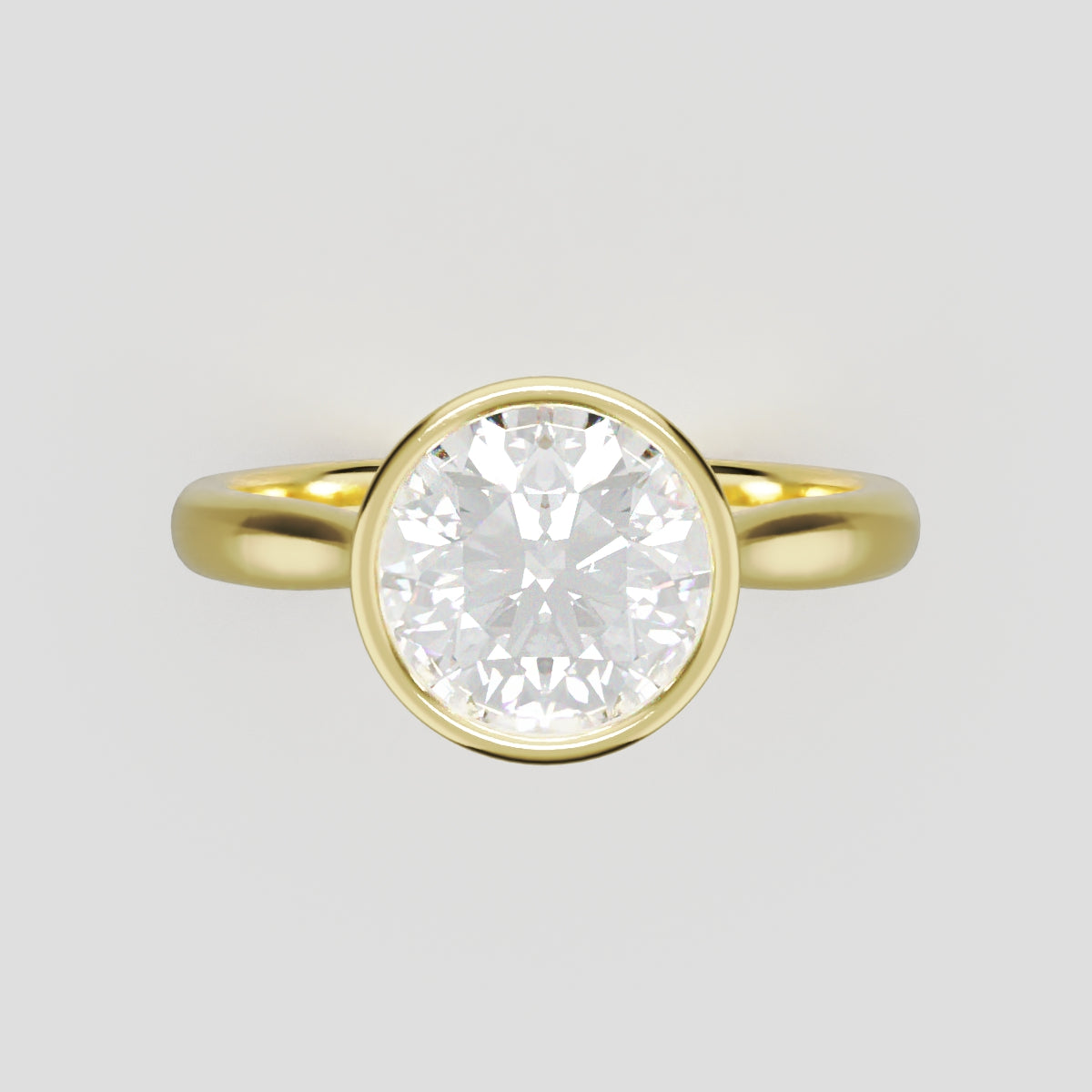 Cerchia, 1.5ct round lab grown diamond engagement ring, Bezel Cathedral, 18K yellow gold - front view