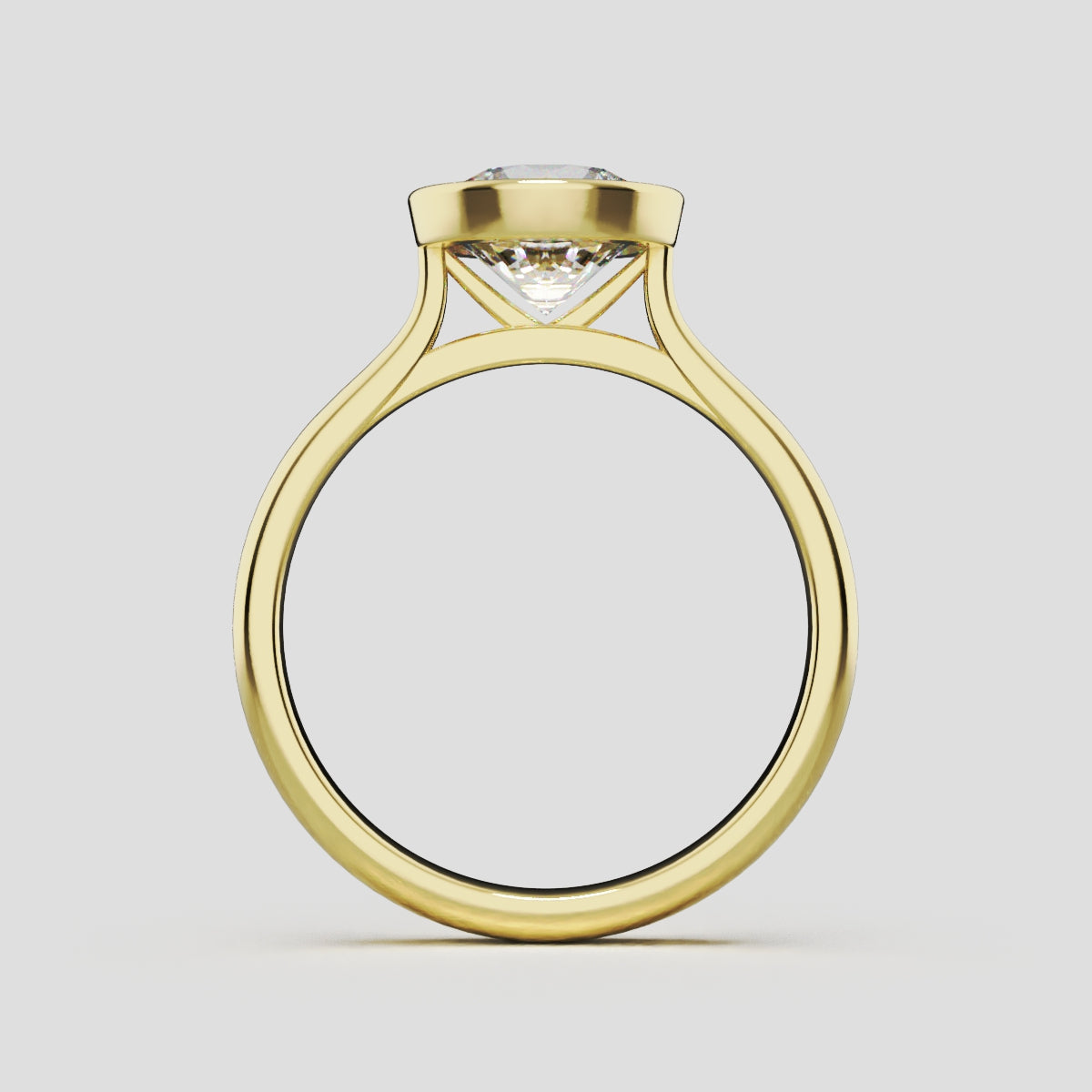Cerchia, 1.5ct round lab grown diamond engagement ring, Bezel Cathedral, 18K yellow gold - through finger