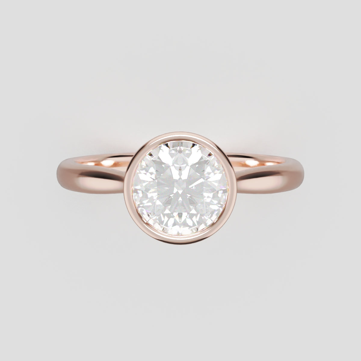 Cerchia, 1ct round lab grown diamond engagement ring, Bezel Cathedral, 18K rose gold - front view