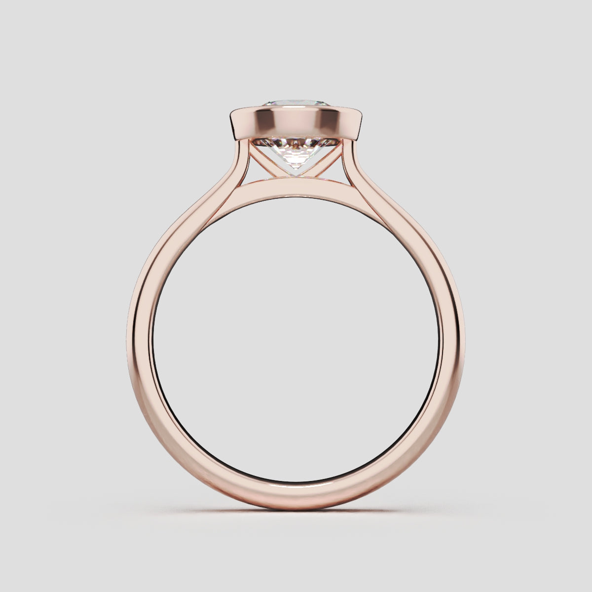 Cerchia, 1ct round lab grown diamond engagement ring, Bezel Cathedral, 18K rose gold - through finger