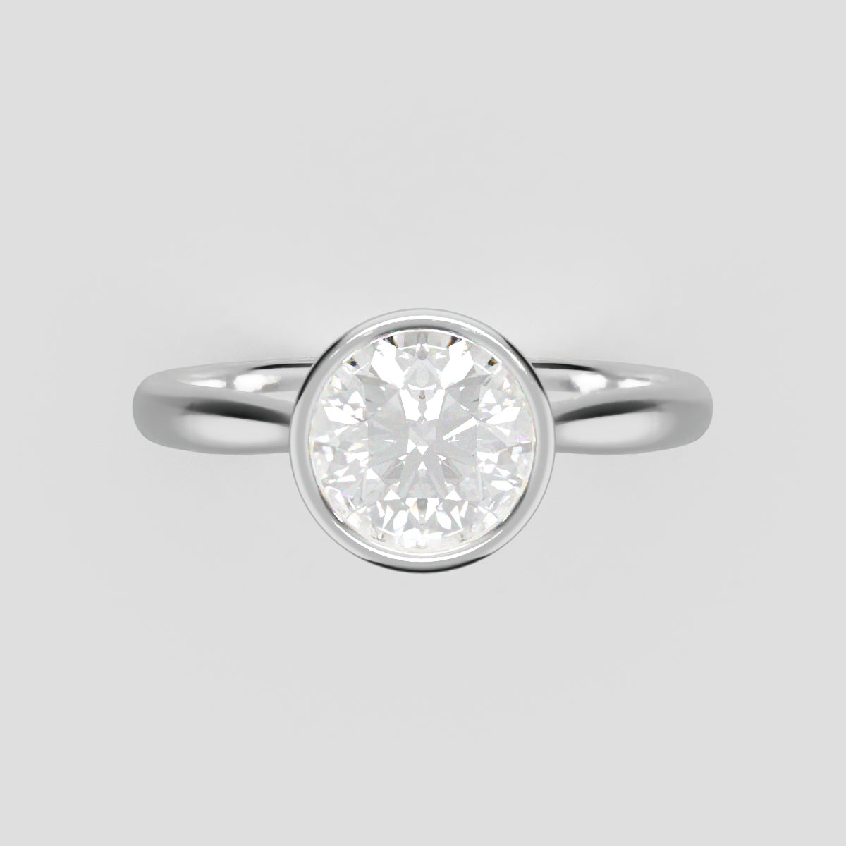 Cerchia, 1ct round lab grown diamond engagement ring, Bezel Cathedral, 18K white gold - front view