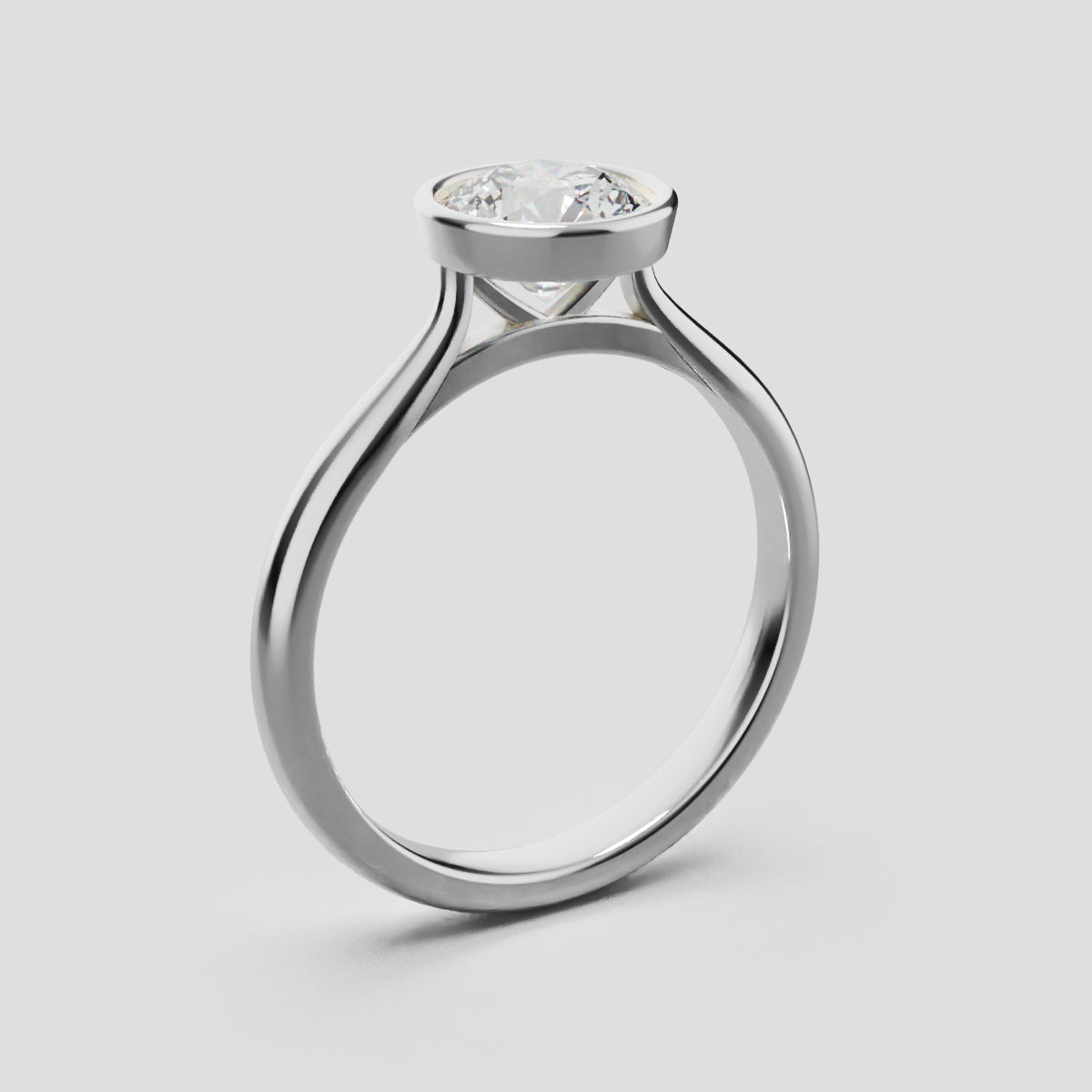 Cerchia, 1ct round lab grown diamond engagement ring, Bezel Cathedral, 18K white gold - ne