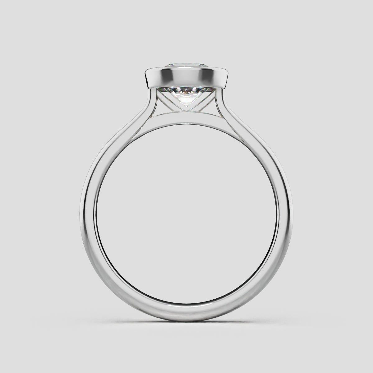 Cerchia, 1ct round lab grown diamond engagement ring, Bezel Cathedral, 18K white gold - through finger