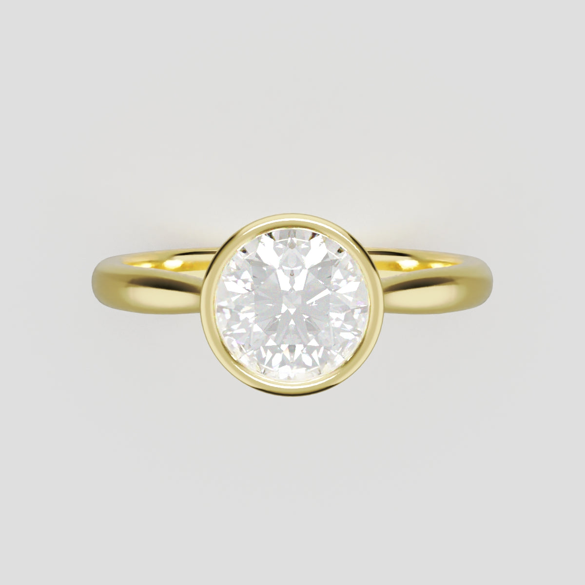 Cerchia, 1ct round lab grown diamond engagement ring, Bezel Cathedral, 18K yellow gold - front view