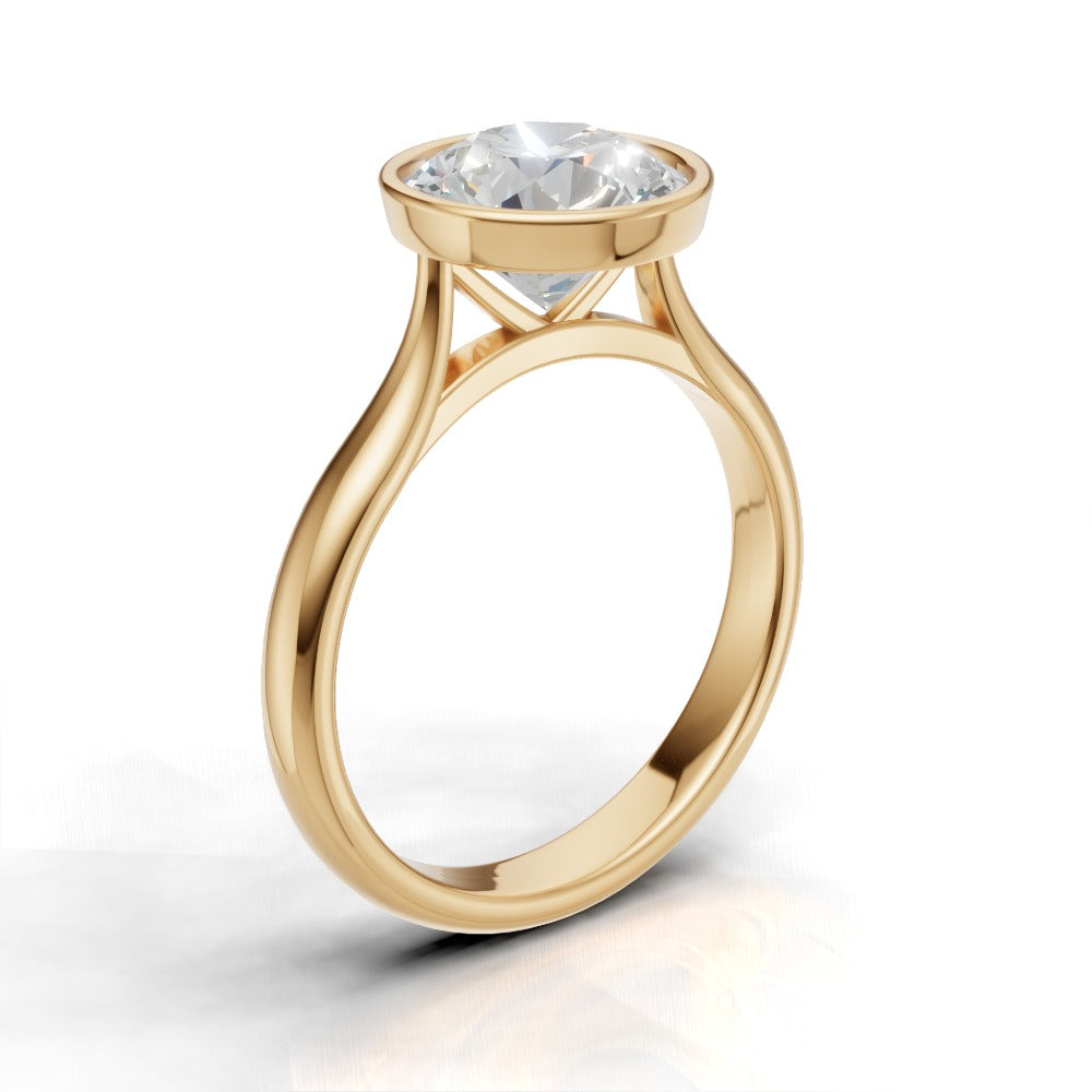 Cerchia, 2ct round lab grown diamond engagement ring, Bezel Cathedral, 18K yellow gold - ne
