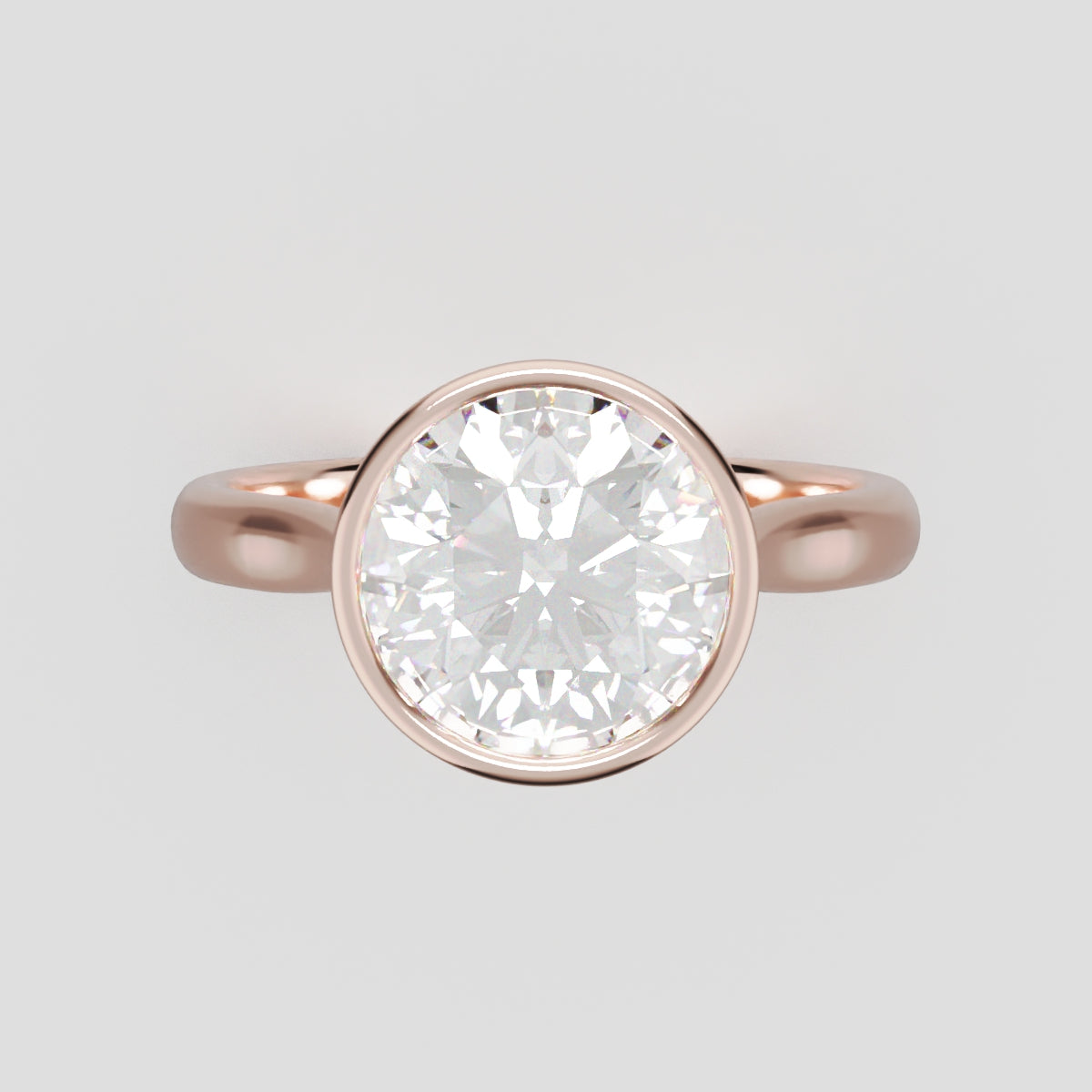 Cerchia, 2ct round lab grown diamond engagement ring, Bezel Cathedral, 18K rose gold - front view