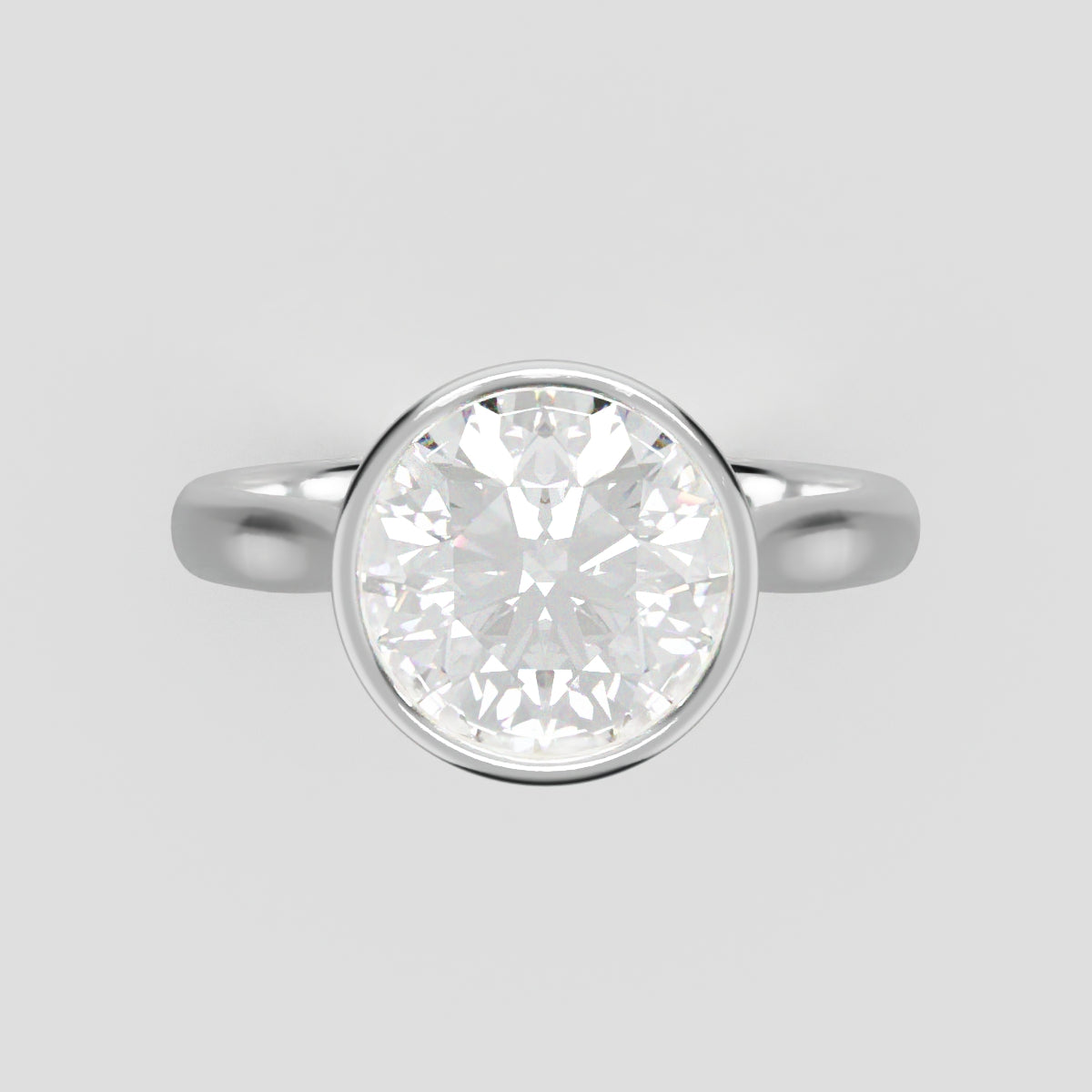 Cerchia, 2ct round lab grown diamond engagement ring, Bezel Cathedral, 18K white gold - front view