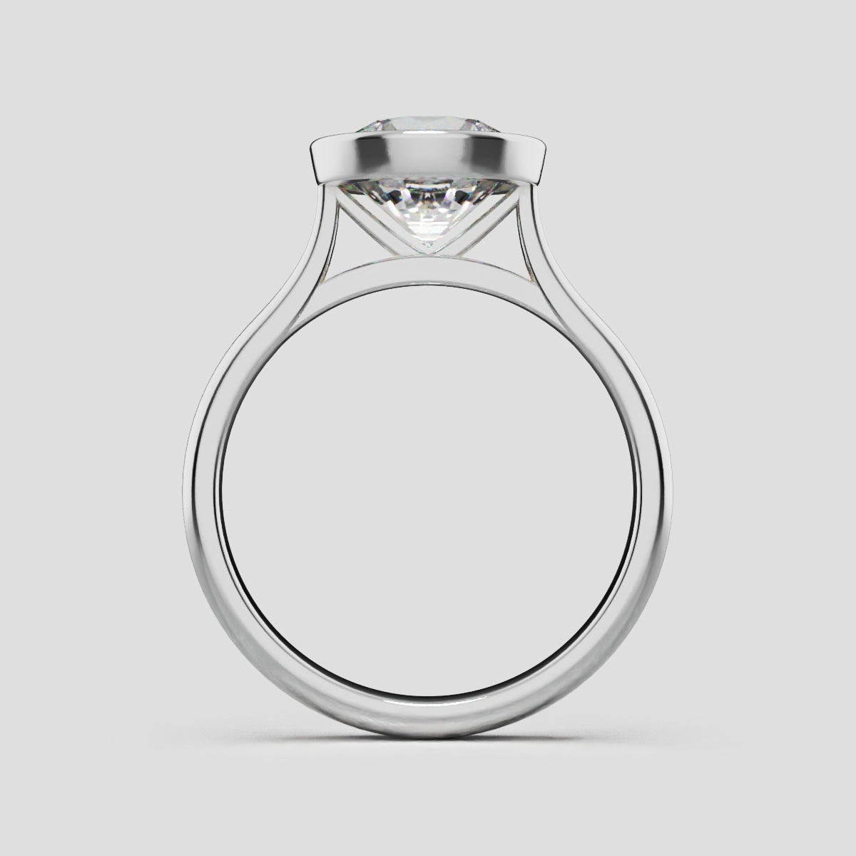 Cerchia, 2ct round lab grown diamond engagement ring, Bezel Cathedral, 18K white gold - through finger
