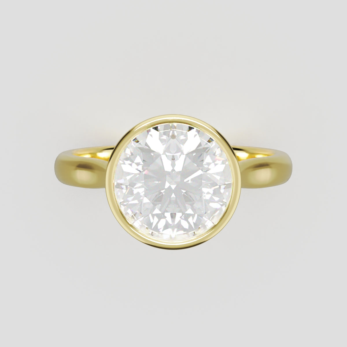 Cerchia, 2ct round lab grown diamond engagement ring, Bezel Cathedral, 18K yellow gold - front view