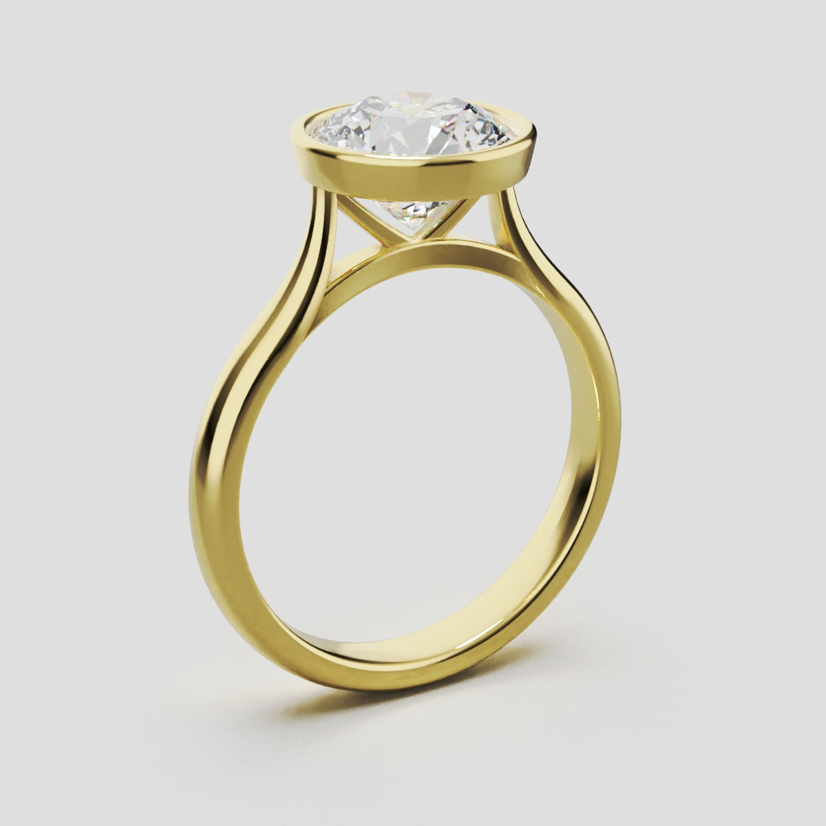 Cerchia, 2ct round lab grown diamond engagement ring, Bezel Cathedral, 18K yellow gold - ne