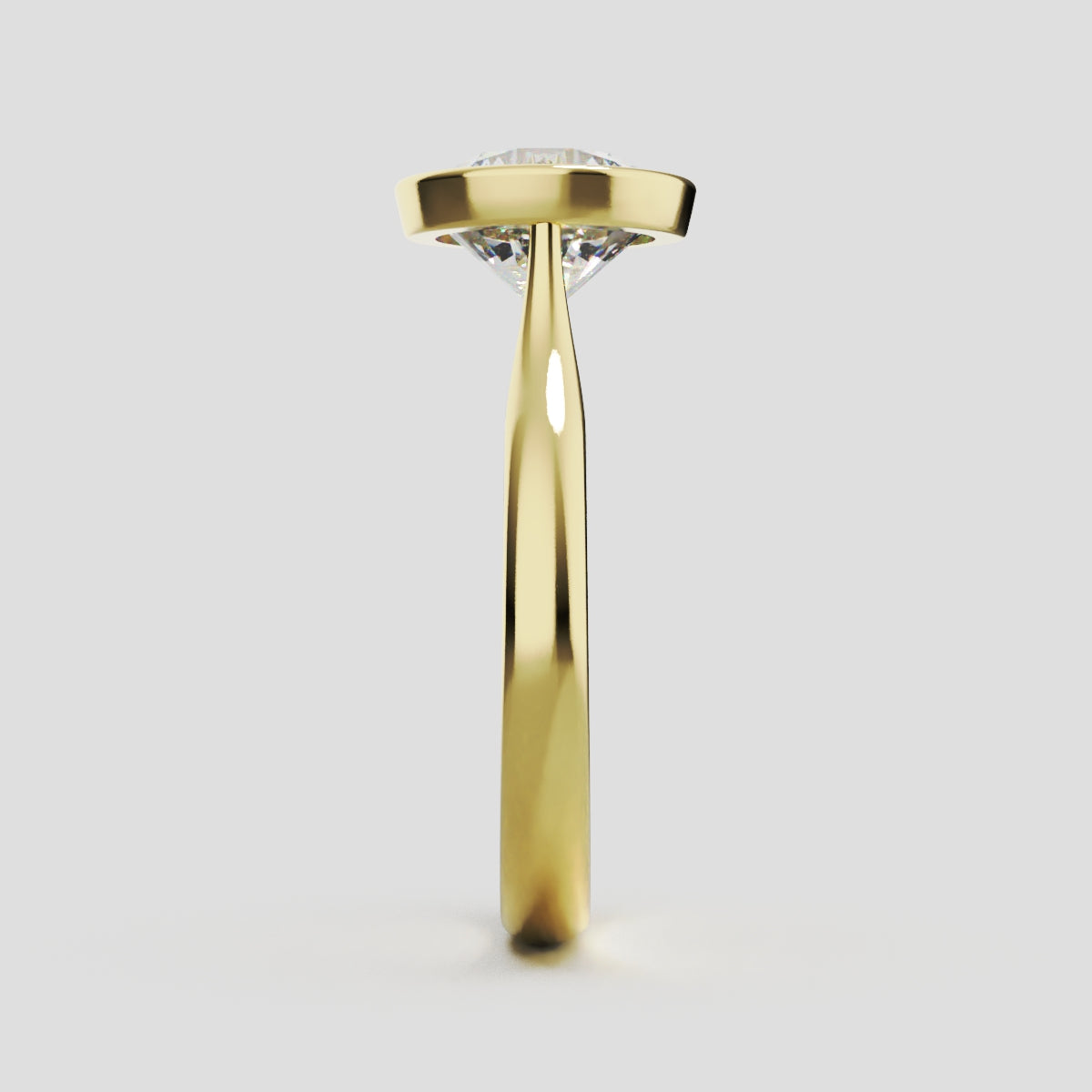 Cerchia, 2ct round lab grown diamond engagement ring, Bezel Cathedral, 18K yellow gold - side view