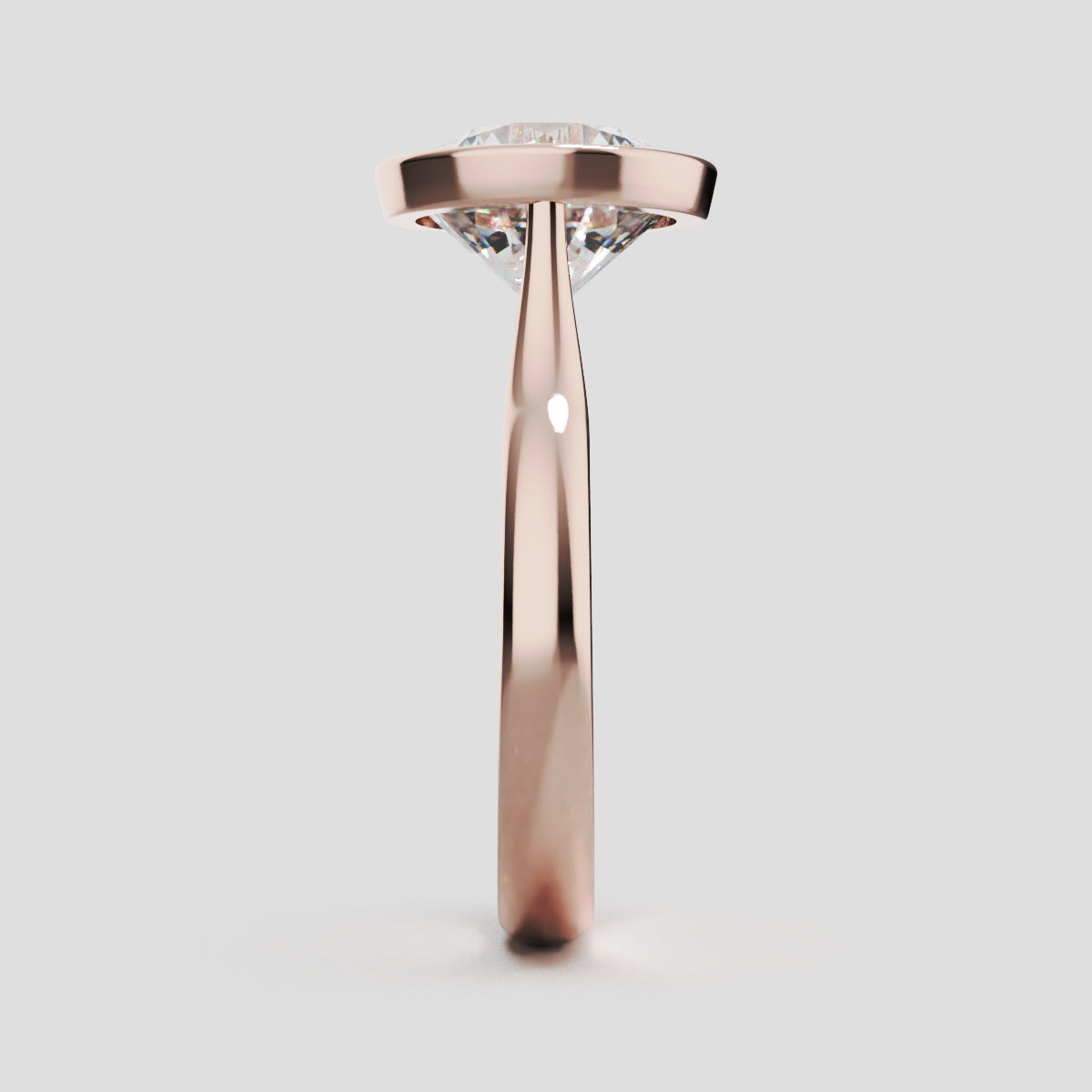 Cerchia, 3ct round lab grown diamond engagement ring, Bezel Cathedral, 18K rose gold - side view