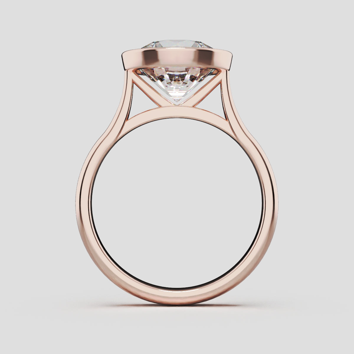 Cerchia, 3ct round lab grown diamond engagement ring, Bezel Cathedral, 18K rose gold - through finger