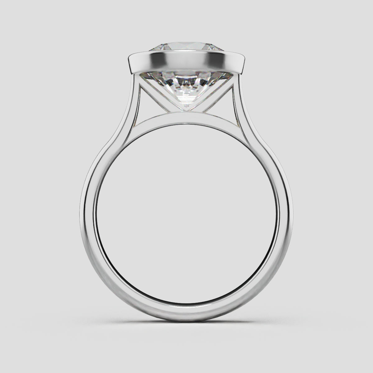 Cerchia, 3ct round lab grown diamond engagement ring, Bezel Cathedral, 18K white gold - through finger