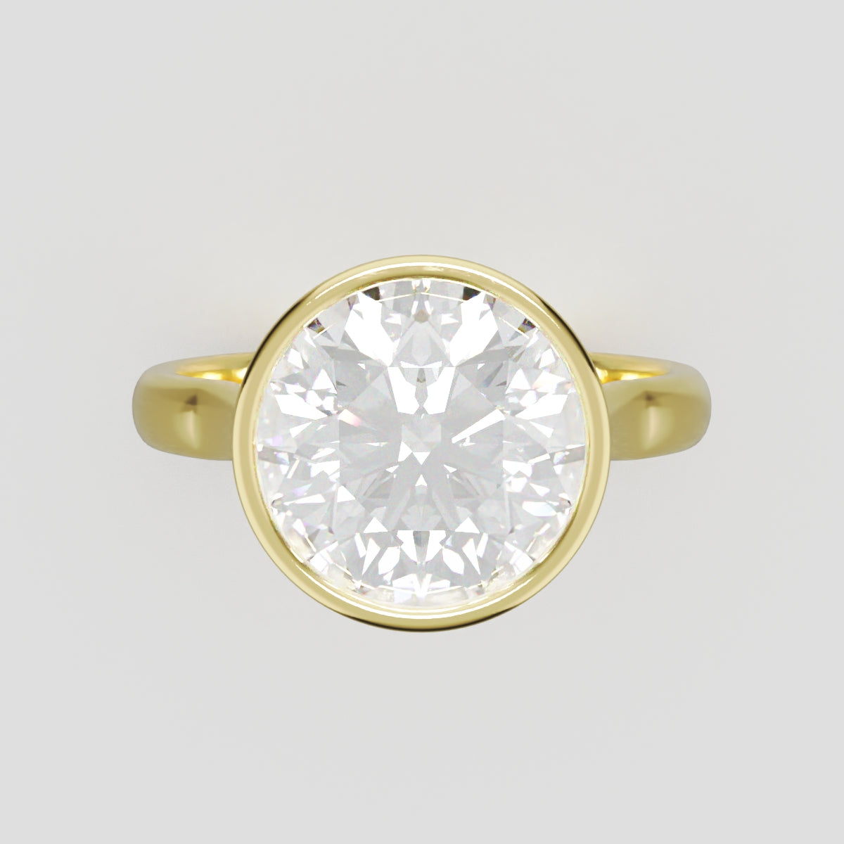 Cerchia, 3ct round lab grown diamond engagement ring, Bezel Cathedral, 18K yellow gold - front view