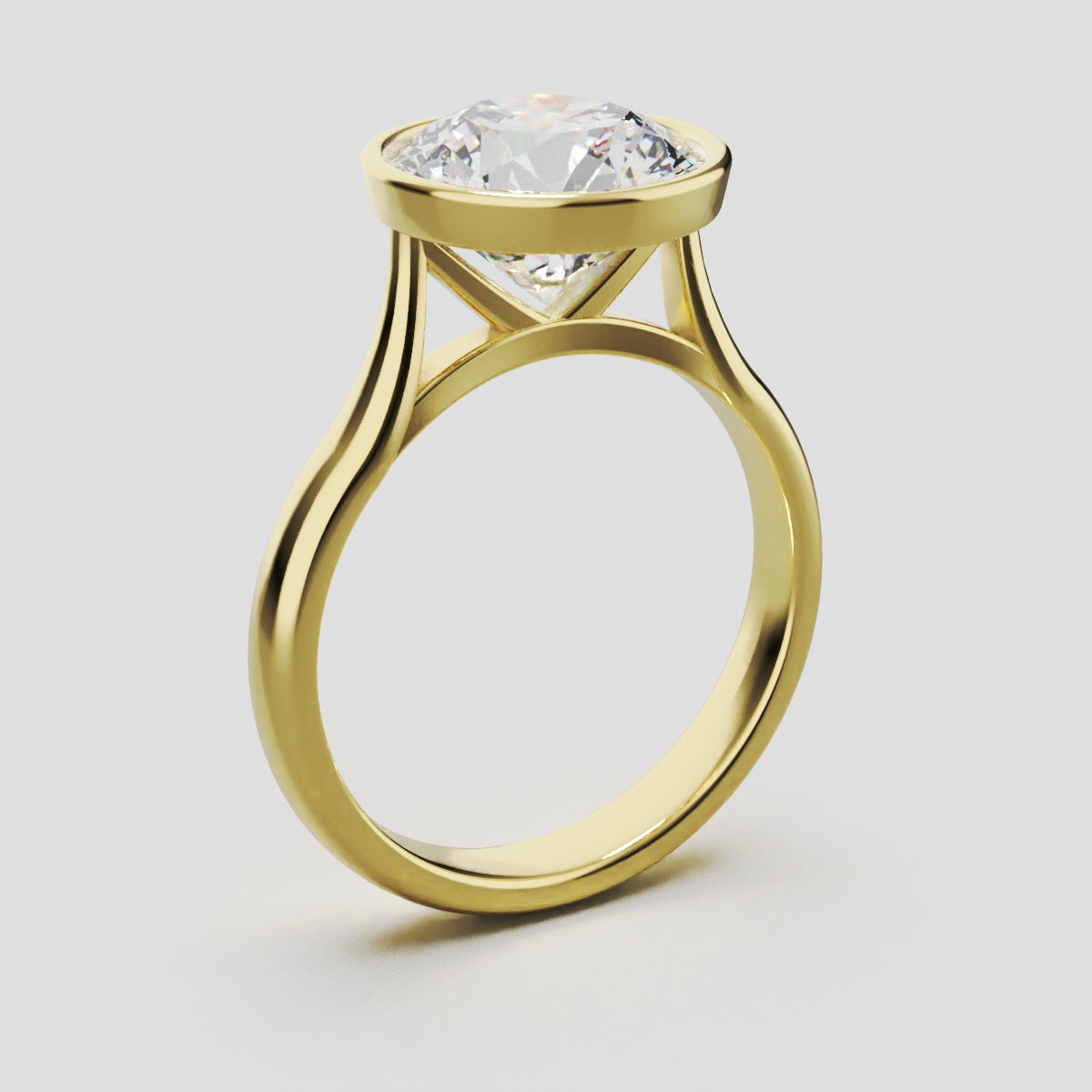 Cerchia, 3ct round lab grown diamond engagement ring, Bezel Cathedral, 18K yellow gold - ne