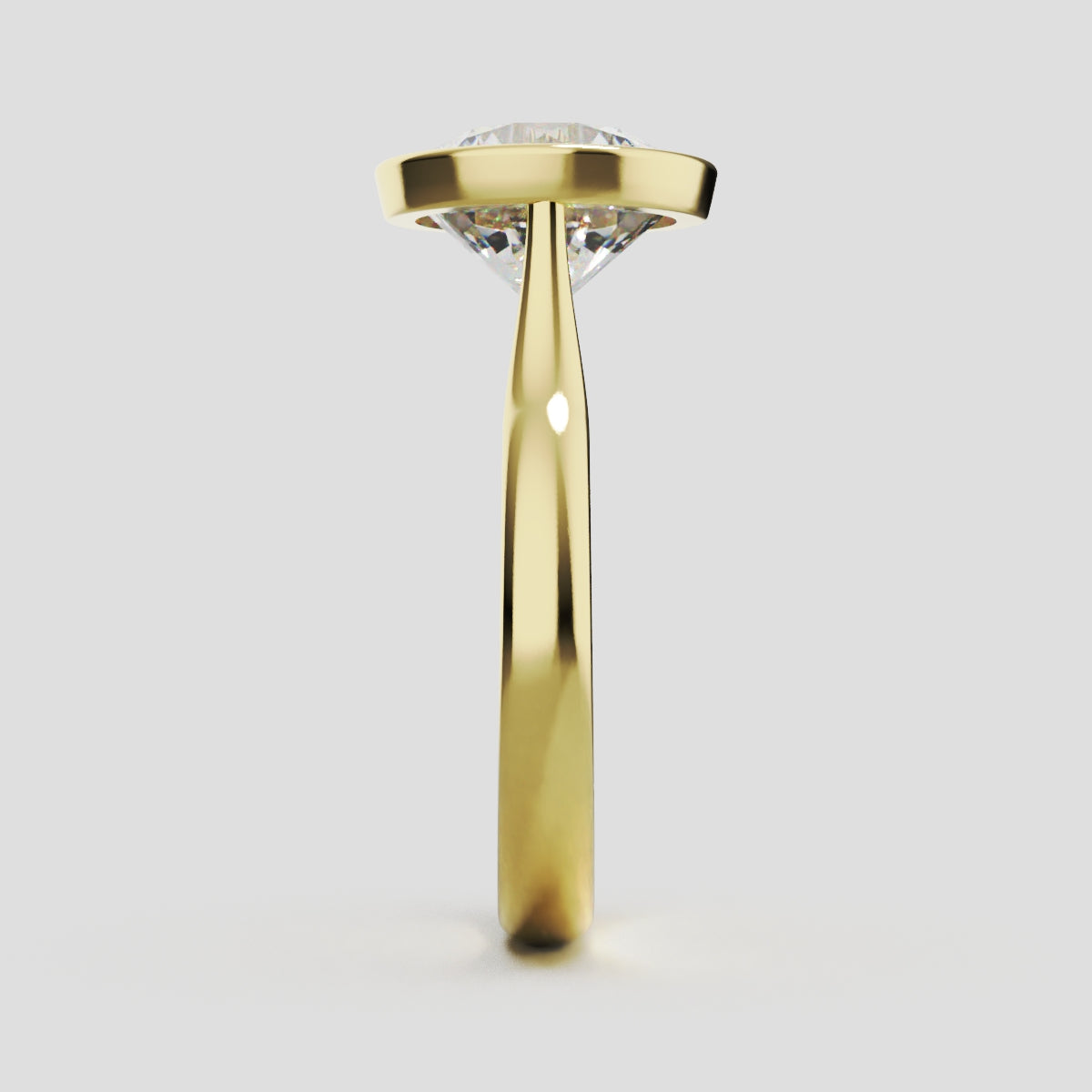 Cerchia, 3ct round lab grown diamond engagement ring, Bezel Cathedral, 18K yellow gold - side view