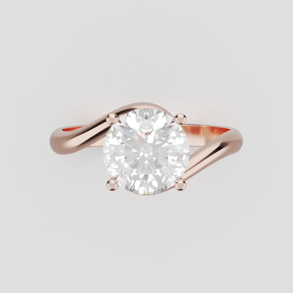 Incrocio, 1.5ct round lab grown diamond engagement ring, Bypass, 18K rose gold - front view