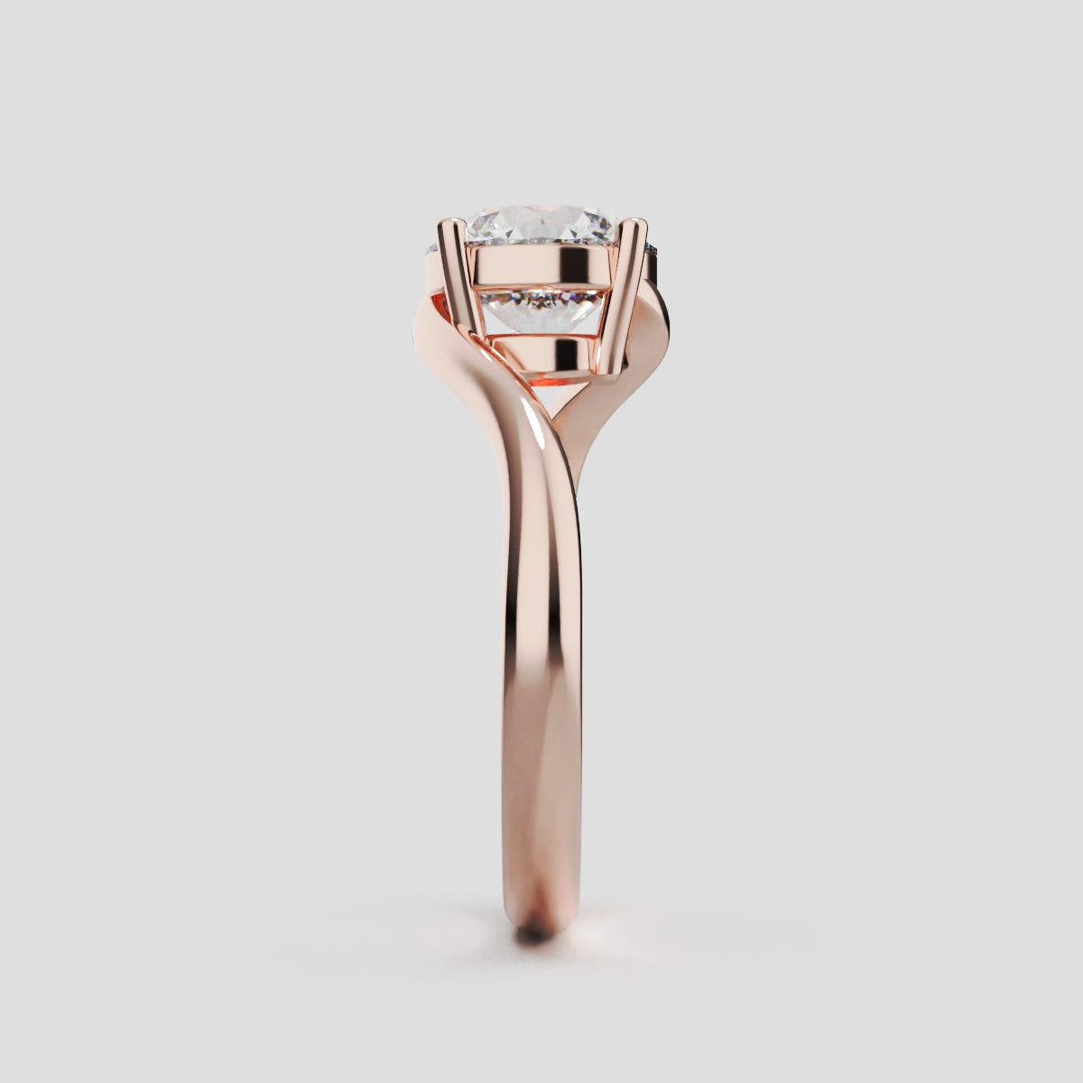 Incrocio, 1.5ct round lab grown diamond engagement ring, Bypass, 18K rose gold - side view