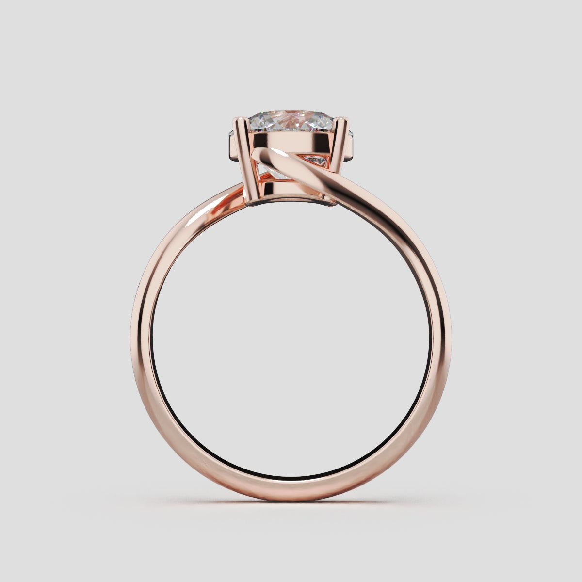 Incrocio, 1.5ct round lab grown diamond engagement ring, Bypass, 18K rose gold - through finger