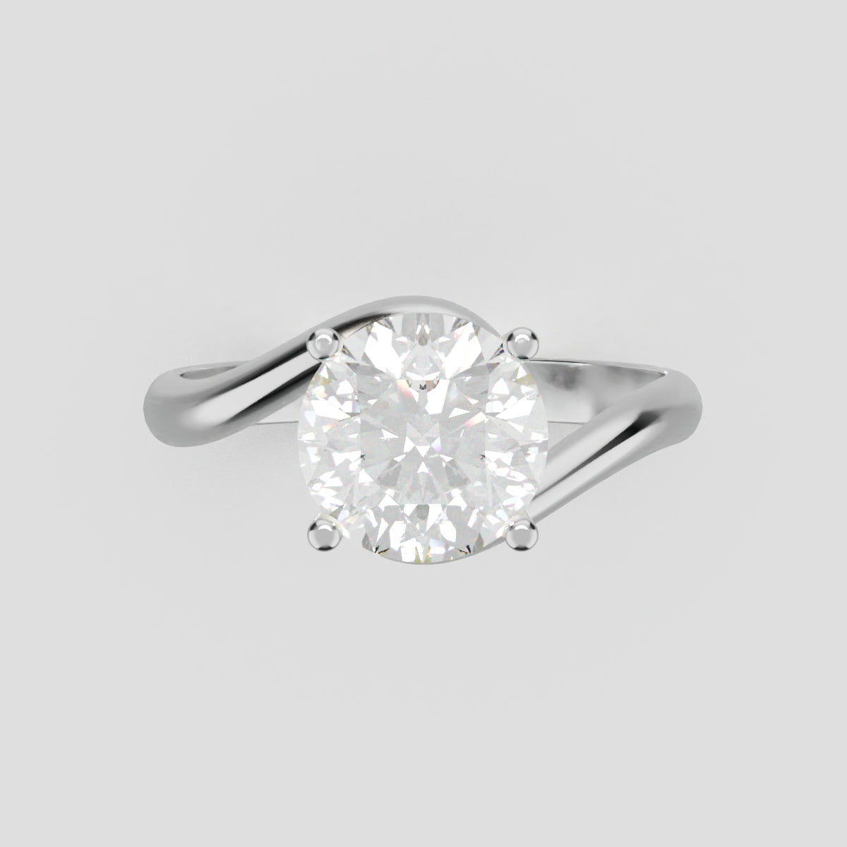 Incrocio, 1.5ct round lab grown diamond engagement ring, Bypass, 18K white gold - front view