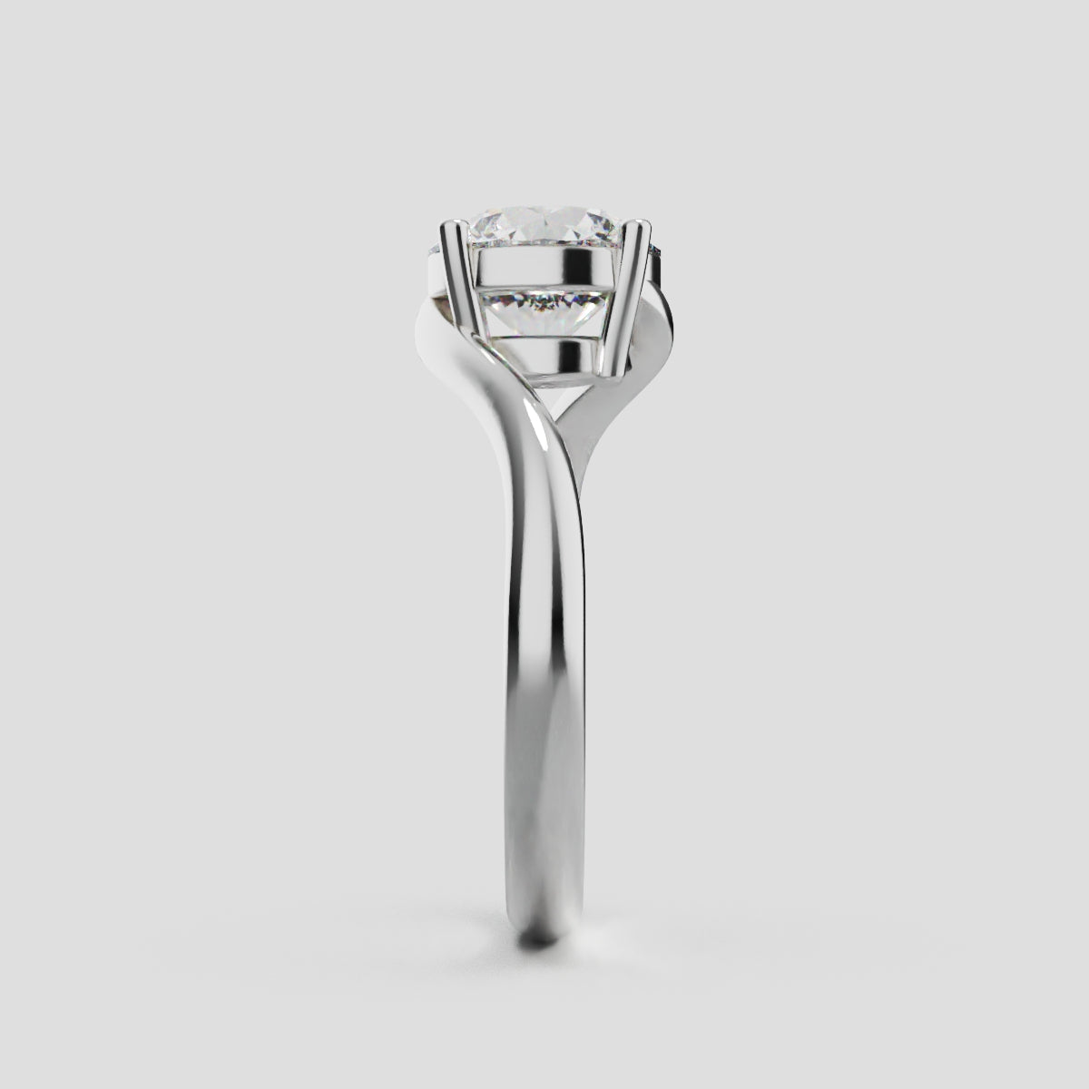 Incrocio, 1.5ct round lab grown diamond engagement ring, Bypass, 18K white gold - side view
