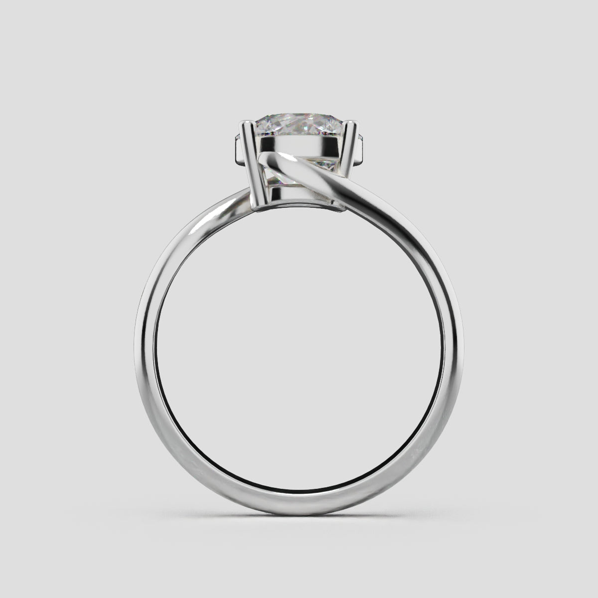 Incrocio, 1.5ct round lab grown diamond engagement ring, Bypass, 18K white gold - through finger
