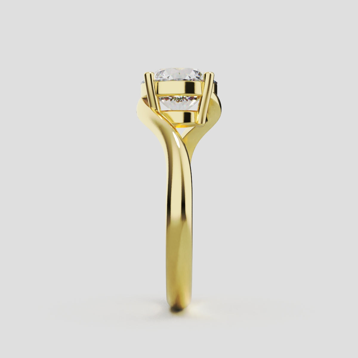 Incrocio, 1.5ct round lab grown diamond engagement ring, Bypass, 18K yellow gold - side view