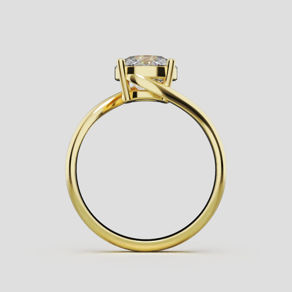 Incrocio, 1.5ct round lab grown diamond engagement ring, Bypass, 18K yellow gold - through finger