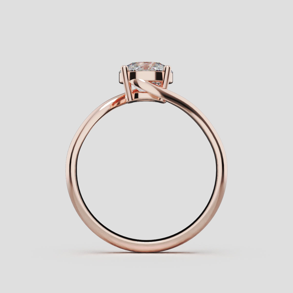 Incrocio, 1ct round lab grown diamond engagement ring, Bypass, 18K rose gold - through finger