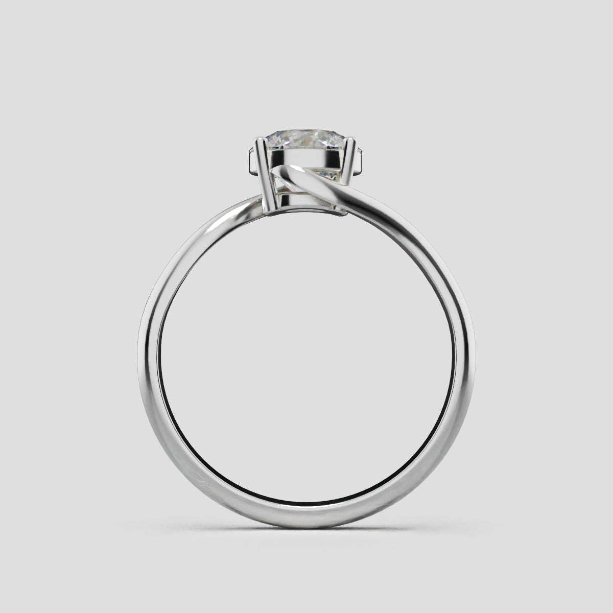 Incrocio, 1ct round lab grown diamond engagement ring, Bypass, 18K white gold - through finger