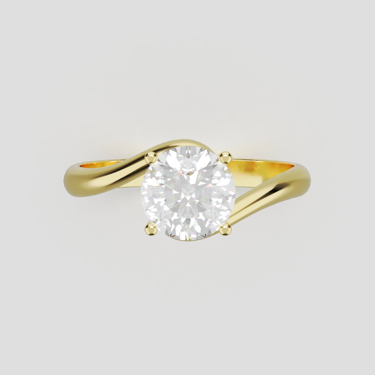 Incrocio, 1ct round lab grown diamond engagement ring, Bypass, 18K yellow gold - front view