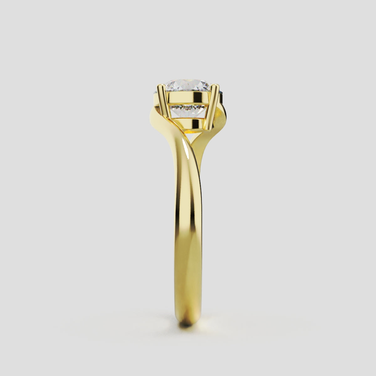 Incrocio, 1ct round lab grown diamond engagement ring, Bypass, 18K yellow gold - side view